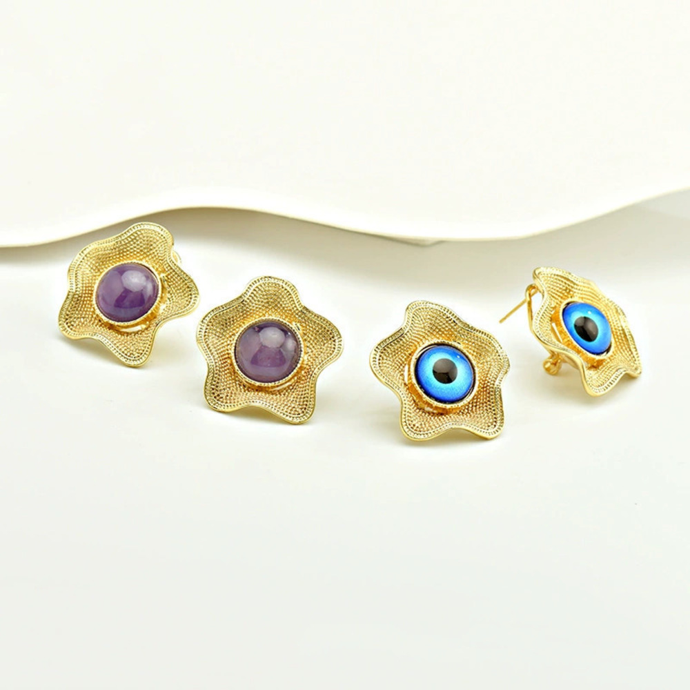 vintage Amethyst Flower Stud Earrings Silver Needle